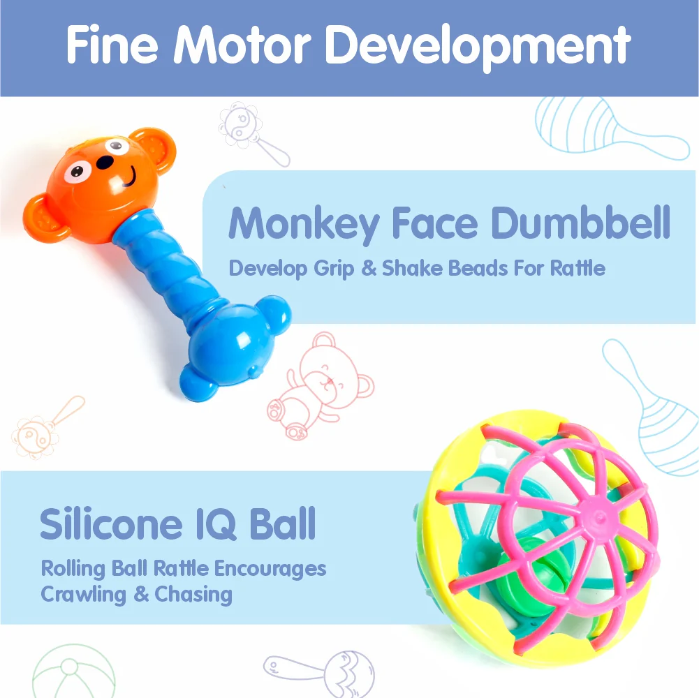 Chanak Baby Rattle Set for 0-6 Months | 8 Pcs Non-Toxic BPA Free Sensory Toy – BIS Approved - Image 5