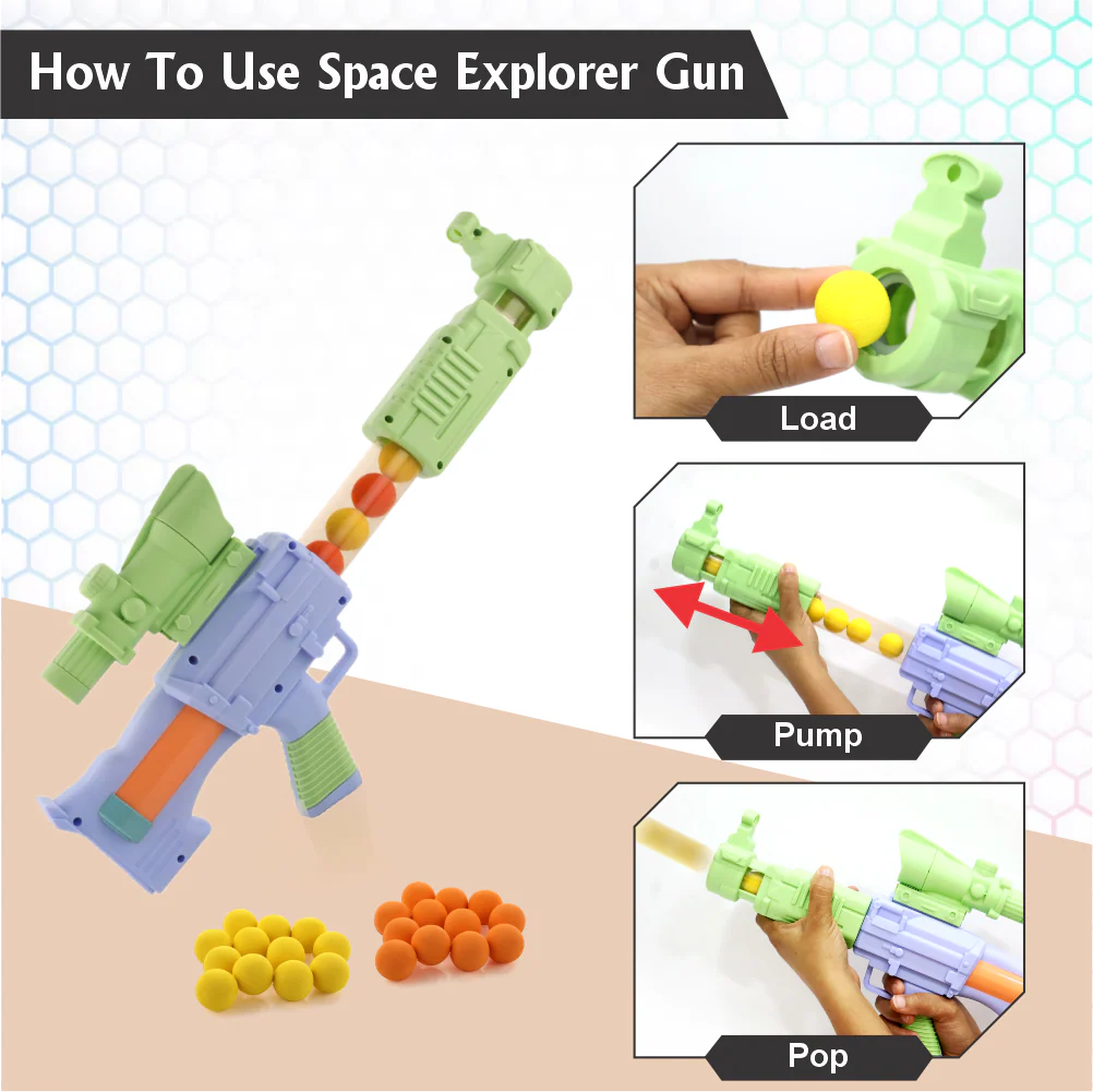 Chanak Pneumatic Gun Toy for Kids 5+ Years | 24 Soft Foam Balls, Indoor & Outdoor Use – BIS Approved (Green) - Image 3