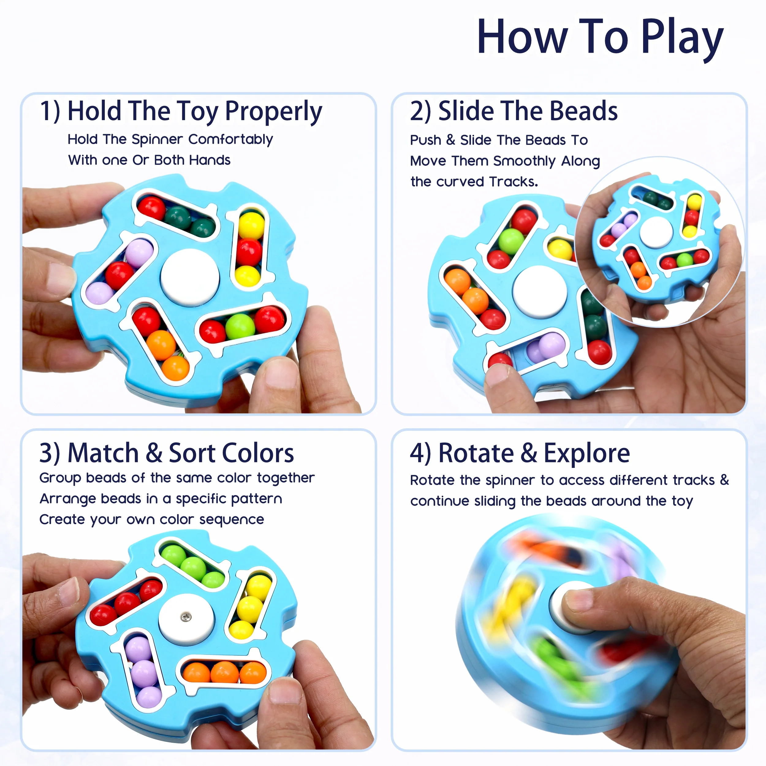 Chanak Magic Bean Cube Fidget Spinner for Kids & Adults 3+ Years | 2-in-1 Stress Relief Sensory Puzzle Toy – BIS Approved - Image 5