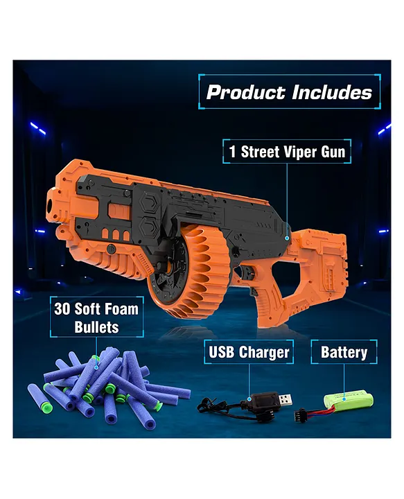 Chanak Motorized Dart Blaster Gun for Kids 5+ Years | 30 Foam Bullets, 60 Feet Range, Rechargeable – BIS Approved (Black-Orange) - Image 4