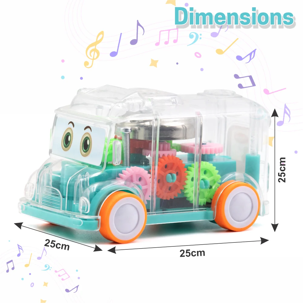 Chanak Transparent Gear Bus Toy for Kids 3+ Years | Tinkling Sound & Light Mini School Bus – BIS Approved (Light Blue) - Image 4