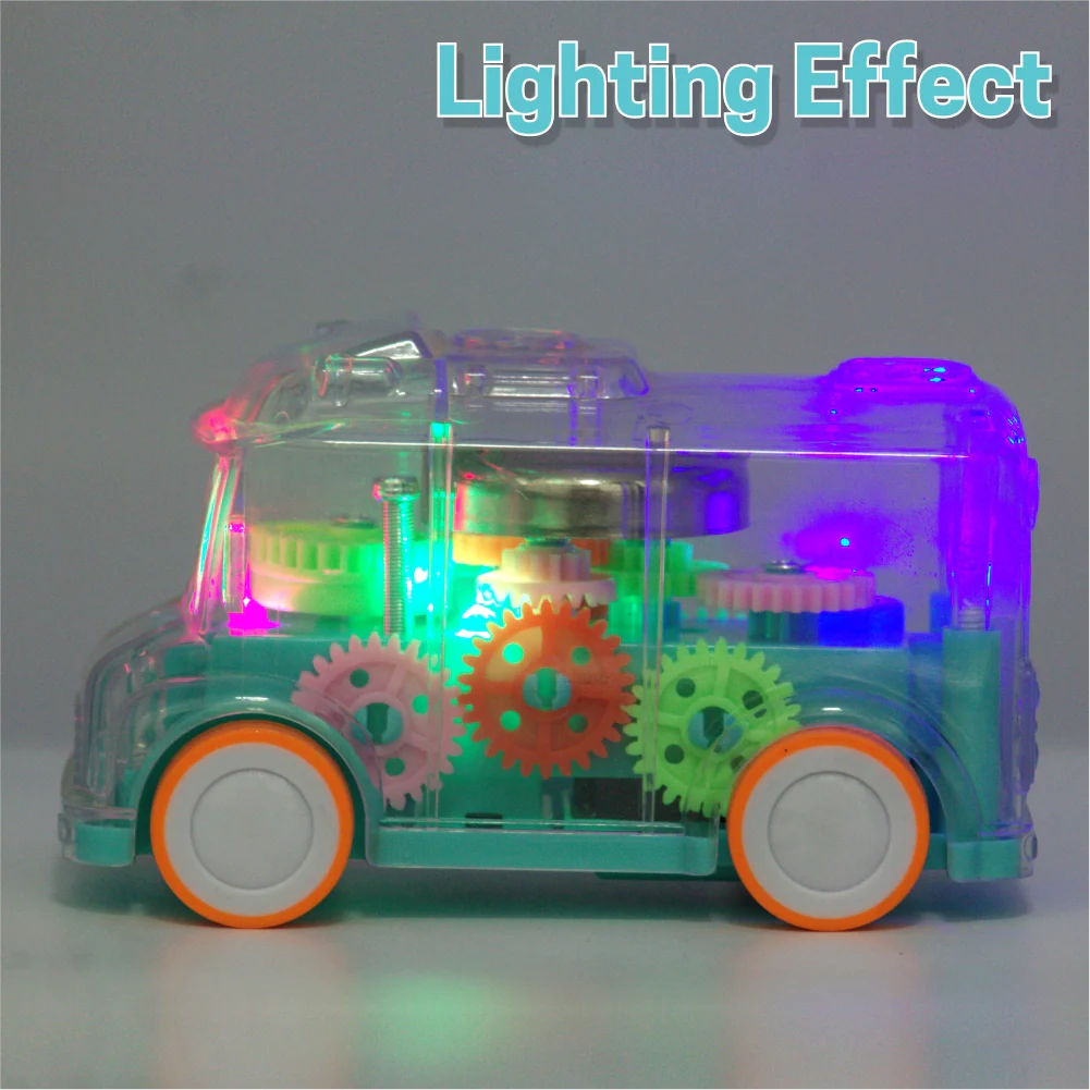 Chanak Transparent Gear Bus Toy for Kids 3+ Years | Tinkling Sound & Light Mini School Bus – BIS Approved (Light Blue) - Image 5