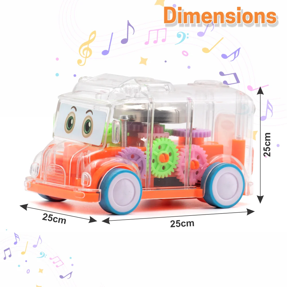 Chanak Transparent Gear Bus Toy for Kids 3+ Years | Tinkling Sound & Light Mini School Bus – BIS Approved (Orange) - Image 4