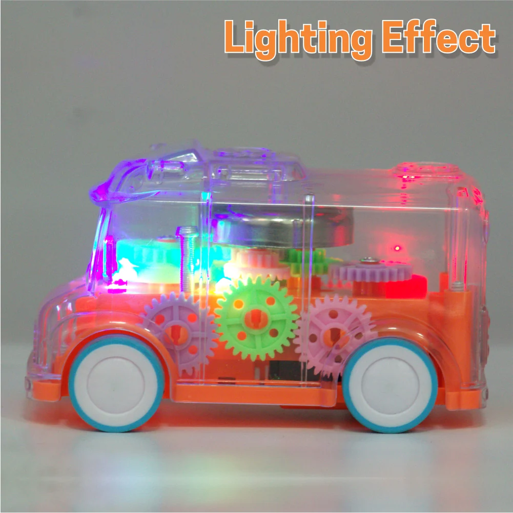Chanak Transparent Gear Bus Toy for Kids 3+ Years | Tinkling Sound & Light Mini School Bus – BIS Approved (Orange) - Image 5