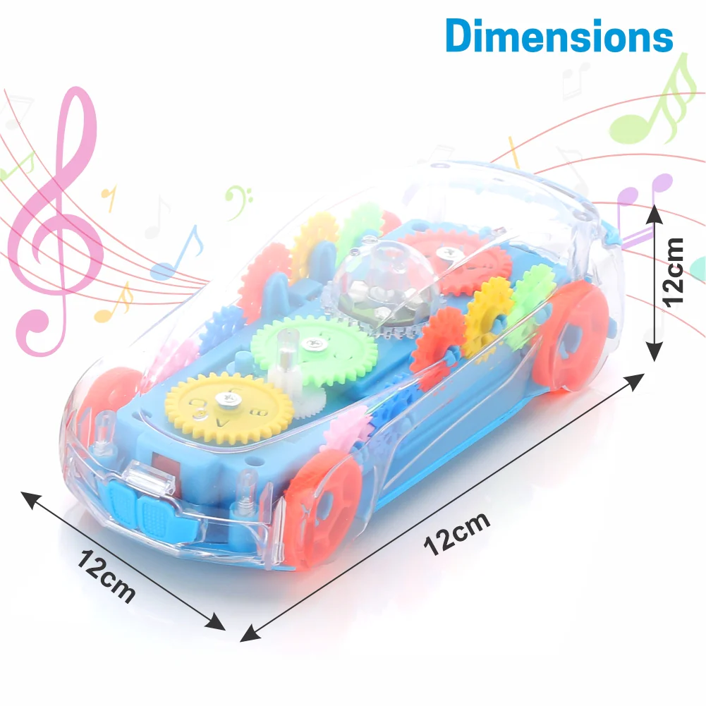 Chanak Transparent Gear Car Toy for Kids 3+ Years | 360° Rotation with Music & Lights – BIS Approved (Sky Blue) - Image 4