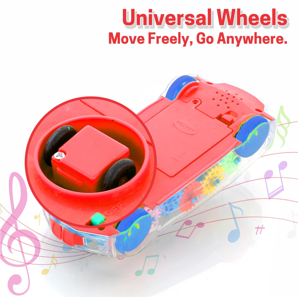 Chanak Transparent Gear Car Toy for Kids 3+ Years | 360° Rotation with Music & Lights – BIS Approved (Red) - Image 5