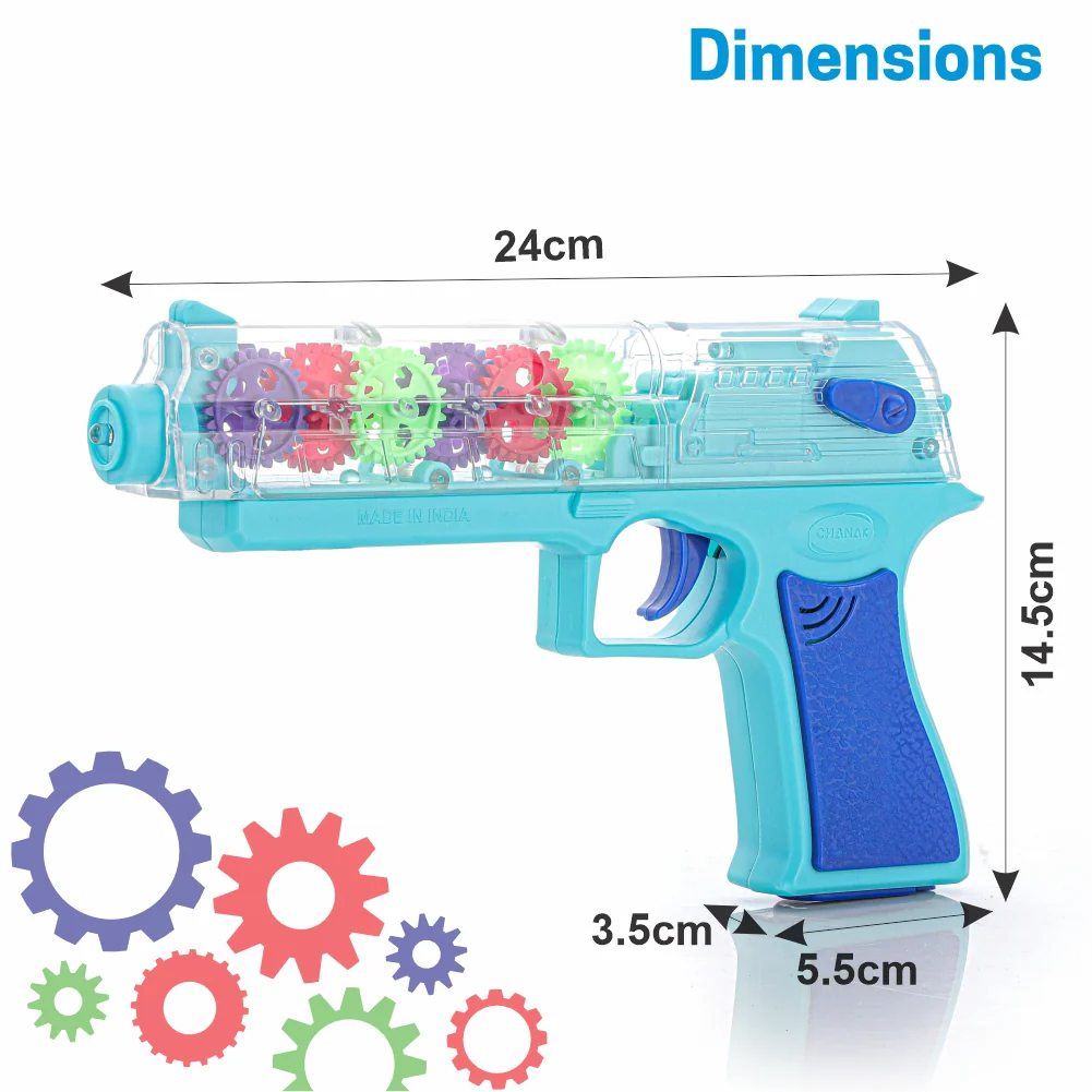 Chanak Electric Gear Gun Toy for Kids 3+ Years | Moving Gears, Music & Lights – BIS Approved (Blue) - Image 4