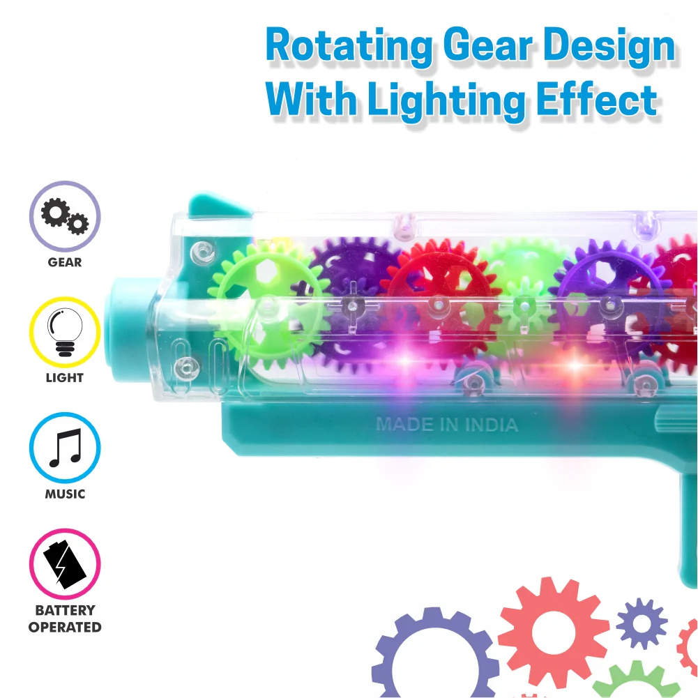 Chanak Electric Gear Gun Toy for Kids 3+ Years | Moving Gears, Music & Lights – BIS Approved (Blue) - Image 6