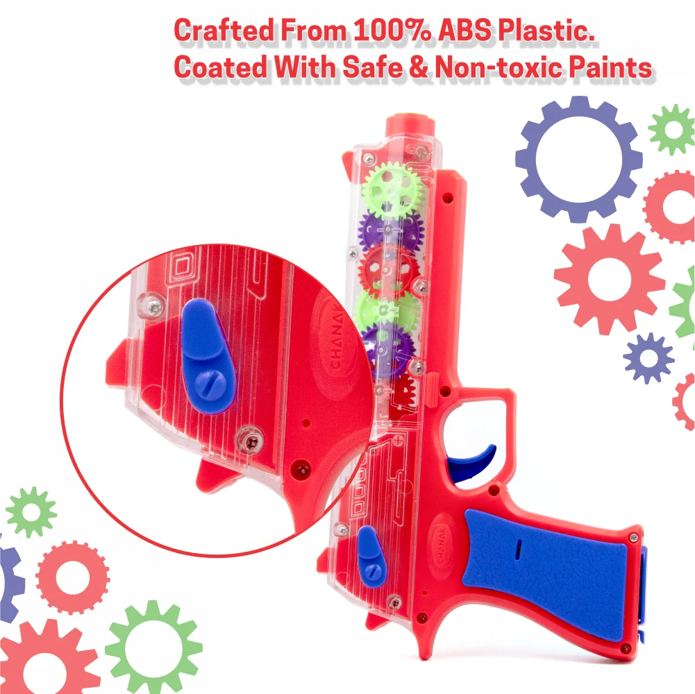 Chanak Electric Gear Gun Toy for Kids 3+ Years | Moving Gears, Music & Lights – BIS Approved (Red) - Image 5