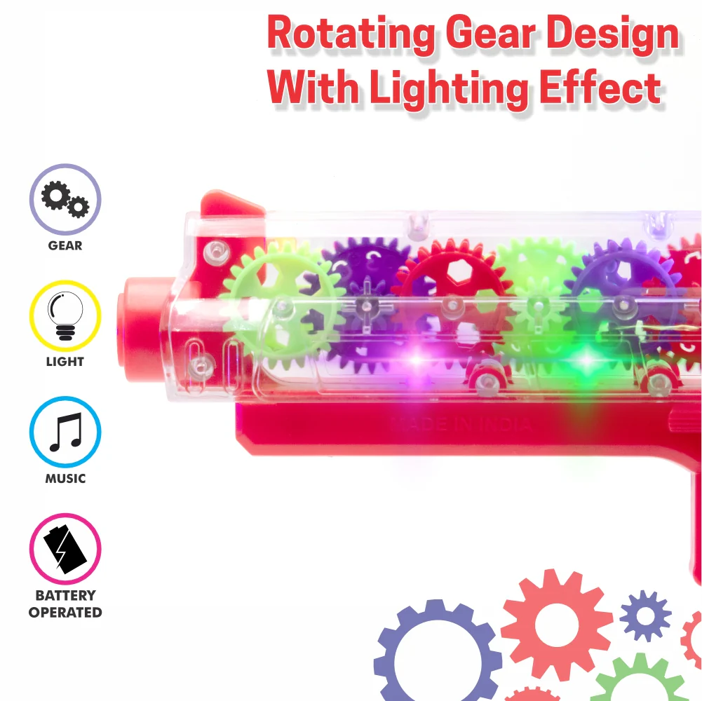 Chanak Electric Gear Gun Toy for Kids 3+ Years | Moving Gears, Music & Lights – BIS Approved (Red) - Image 6