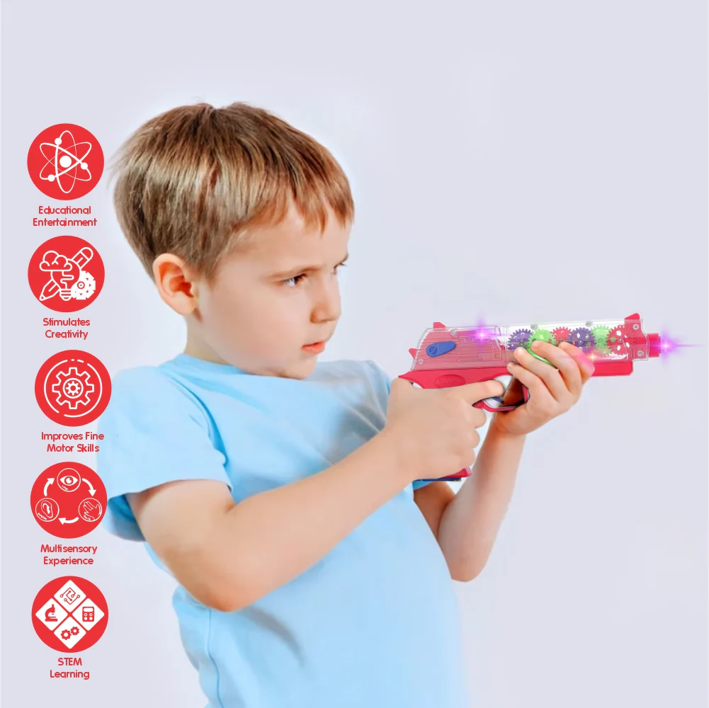 Chanak Electric Gear Gun Toy for Kids 3+ Years | Moving Gears, Music & Lights – BIS Approved (Red) - Image 7