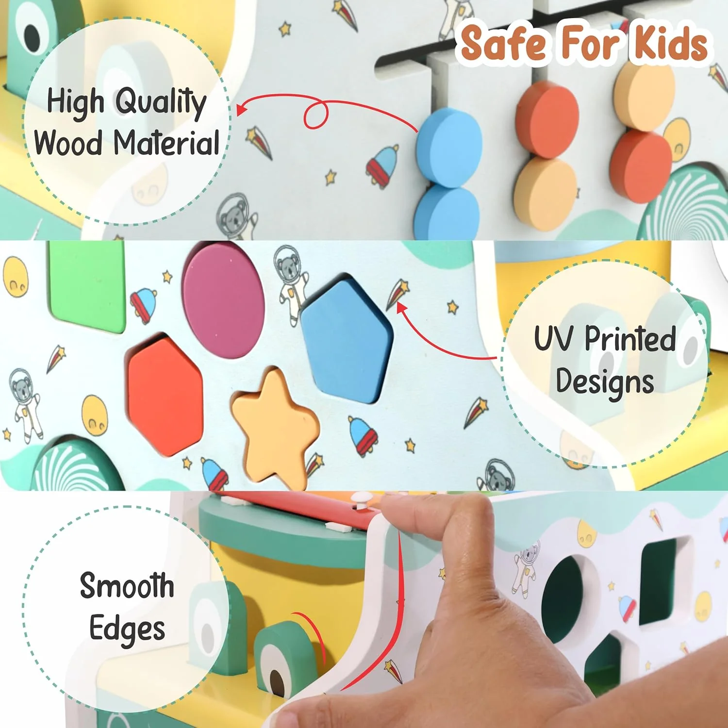 Chanak Wooden Activity Bus for Kids 3+ Years | 6-in-1 Montessori Musical Shape Sorter Toy – BIS Approved - Image 3