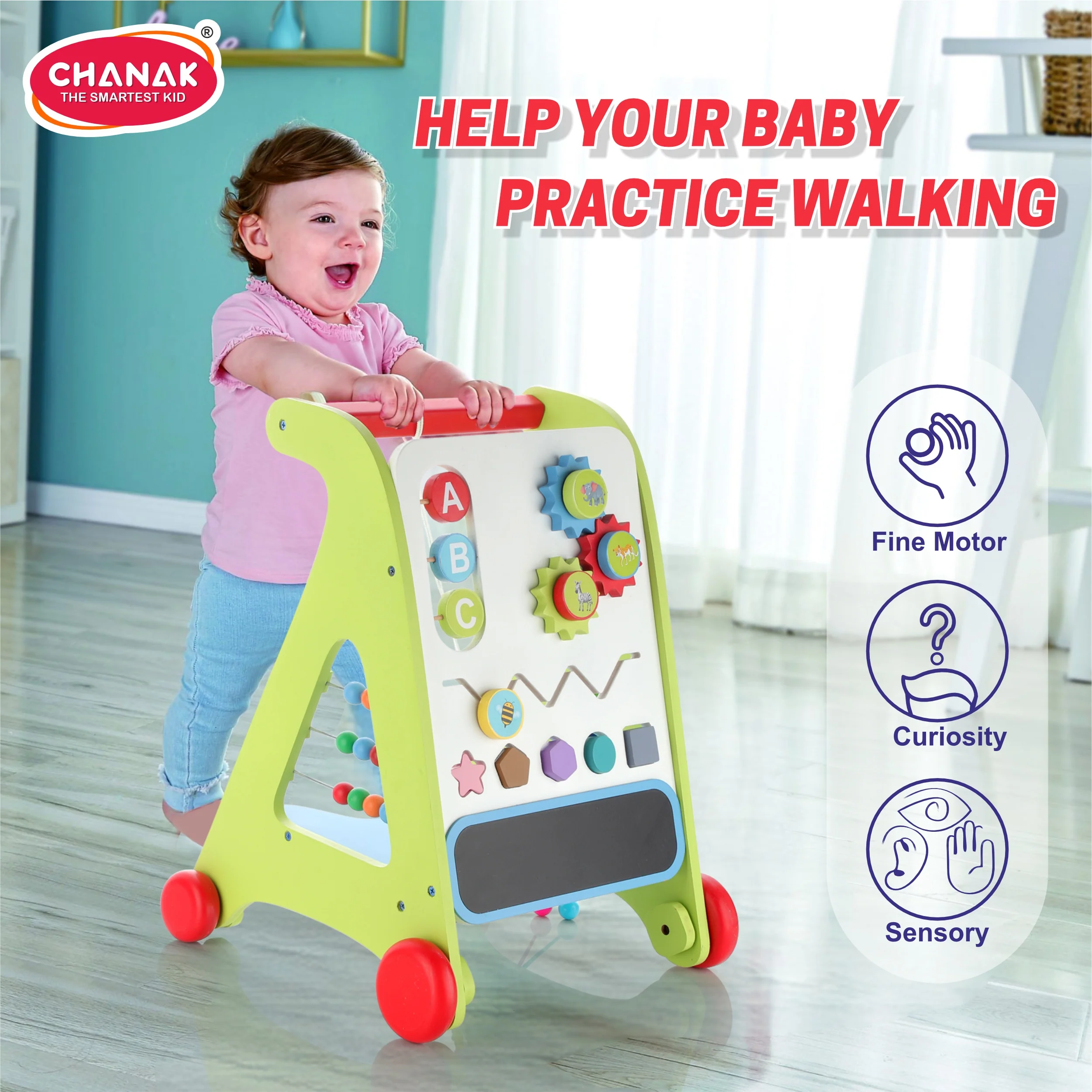 Chanak Wooden Baby Walker for Kids 1+ Year | 6 Activity Games, Non-Toxic & Safe – BIS Approved - Image 6