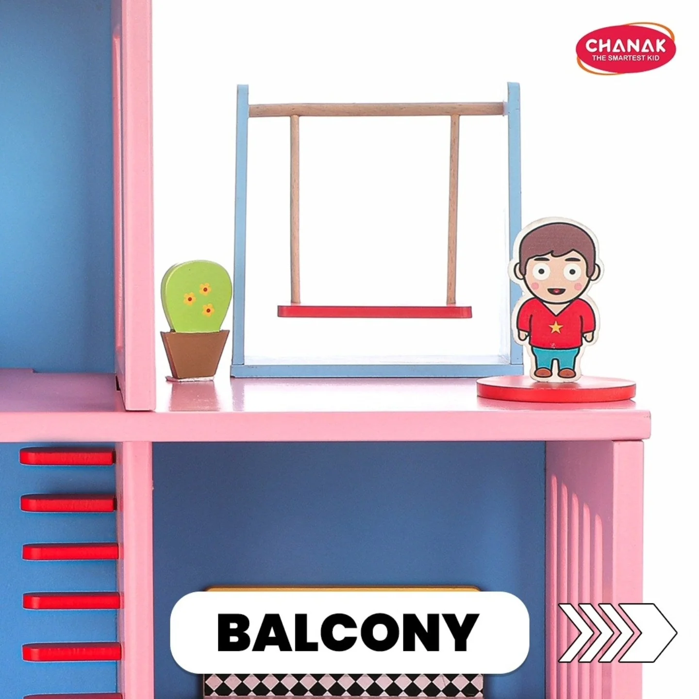 Chanak Wooden Doll House for Girls 3+ Years | 4-Room Pretend Play Set, Non-Toxic Colors – BIS Approved (16 Pcs) - Image 3
