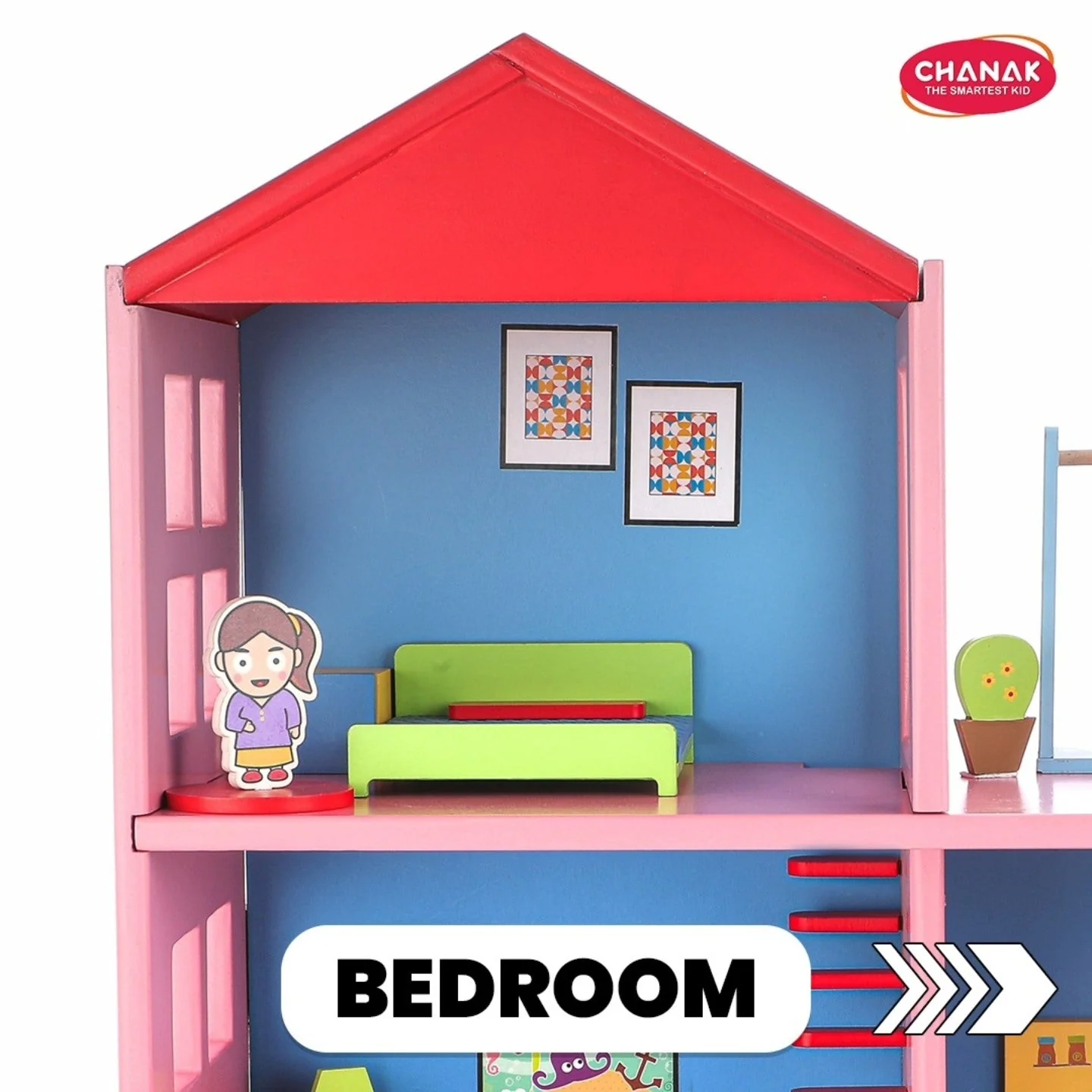 Chanak Wooden Doll House for Girls 3+ Years | 4-Room Pretend Play Set, Non-Toxic Colors – BIS Approved (16 Pcs) - Image 5