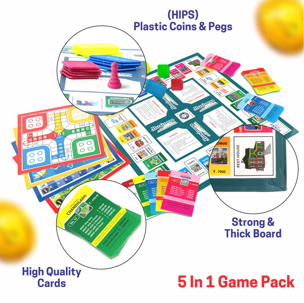 Chanak 5-in-1 Board Game Set for Kids & Adults 3+ Years | Business, Ludo, Snakes & Ladders & More – BIS Approved - Image 9