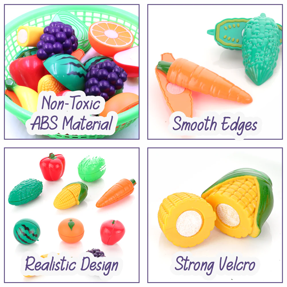 Chanak Fruit & Vegetable Cutting Toy Set for Kids | Combo Basket with Chopper Board & Knife – BIS Approved (Green) - Image 5