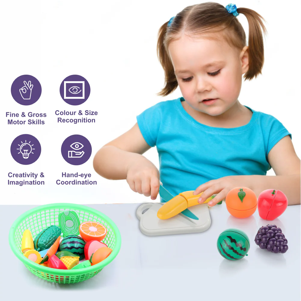 Chanak Fruit & Vegetable Cutting Toy Set for Kids | Combo Basket with Chopper Board & Knife – BIS Approved (Green) - Image 6