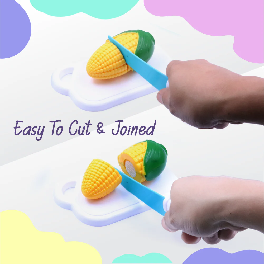 Chanak Fruit & Vegetable Cutting Toy Set for Kids | Combo Basket with Chopper Board & Knife – BIS Approved (Pink) - Image 3