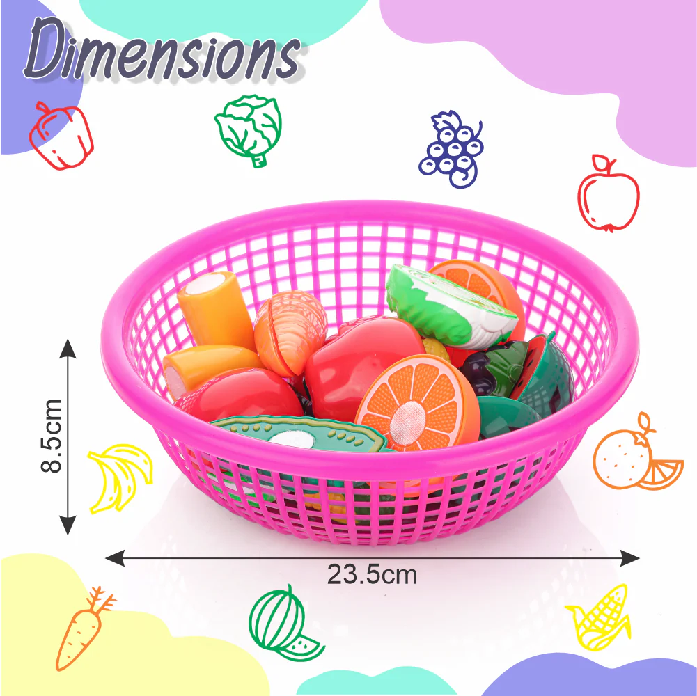Chanak Fruit & Vegetable Cutting Toy Set for Kids | Combo Basket with Chopper Board & Knife – BIS Approved (Pink) - Image 4