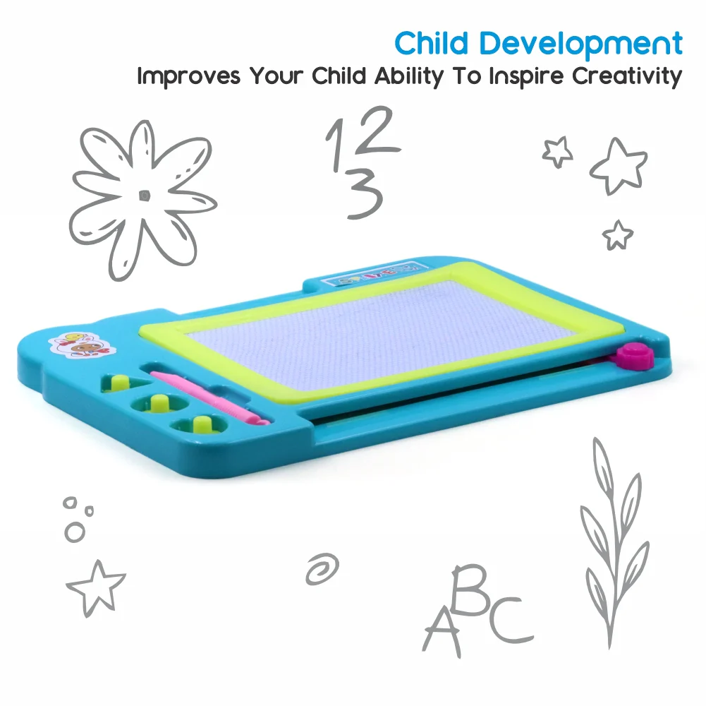 Chanak Magnetic Drawing Board for Kids 3+ Years | Writing & Drawing Slate with Pen and Stamps – BIS Approved (Sky Blue)