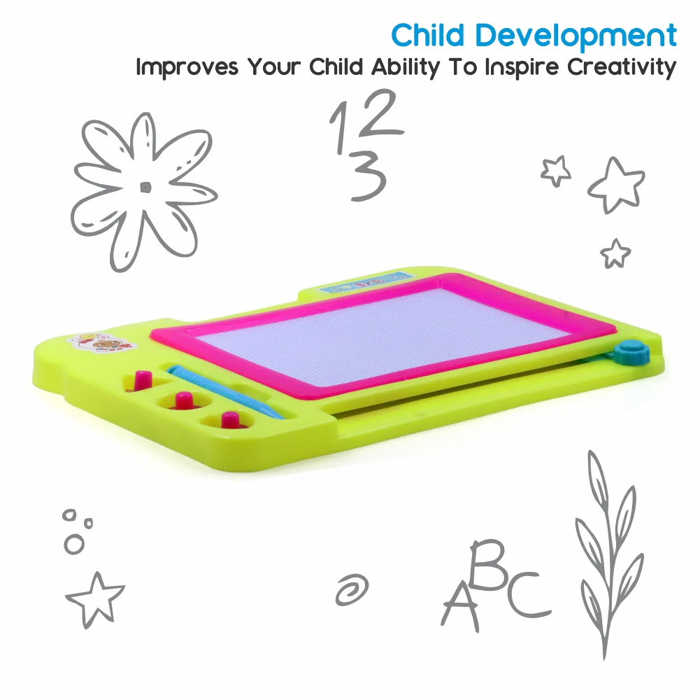 Chanak Magnetic Drawing Board for Kids 3+ Years | Writing & Drawing Slate with Pen and Stamps – BIS Approved (Yellow) - Image 2