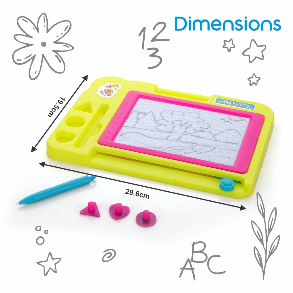 Chanak Magnetic Drawing Board for Kids 3+ Years | Writing & Drawing Slate with Pen and Stamps – BIS Approved (Yellow) - Image 3