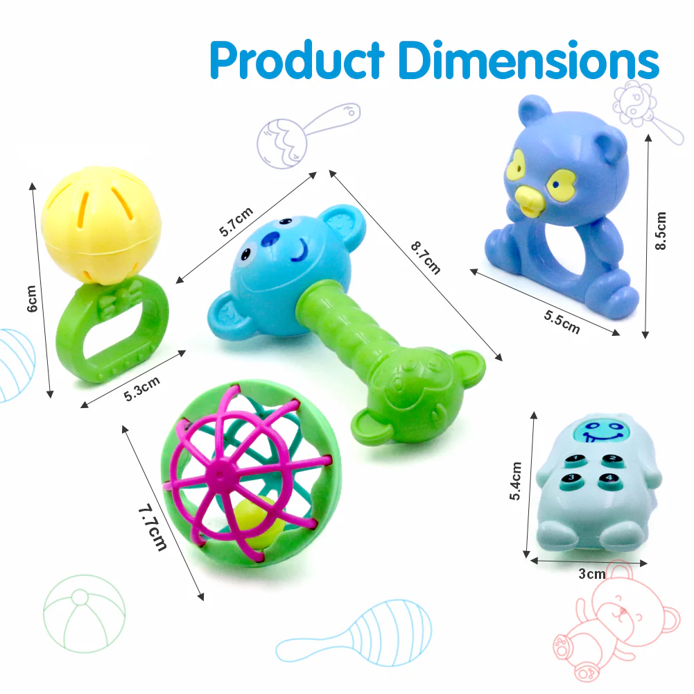 Chanak Baby Rattle Set for 0-6 Months | 5 Pcs Non-Toxic BPA Free Sensory Toy – BIS Approved - Image 4