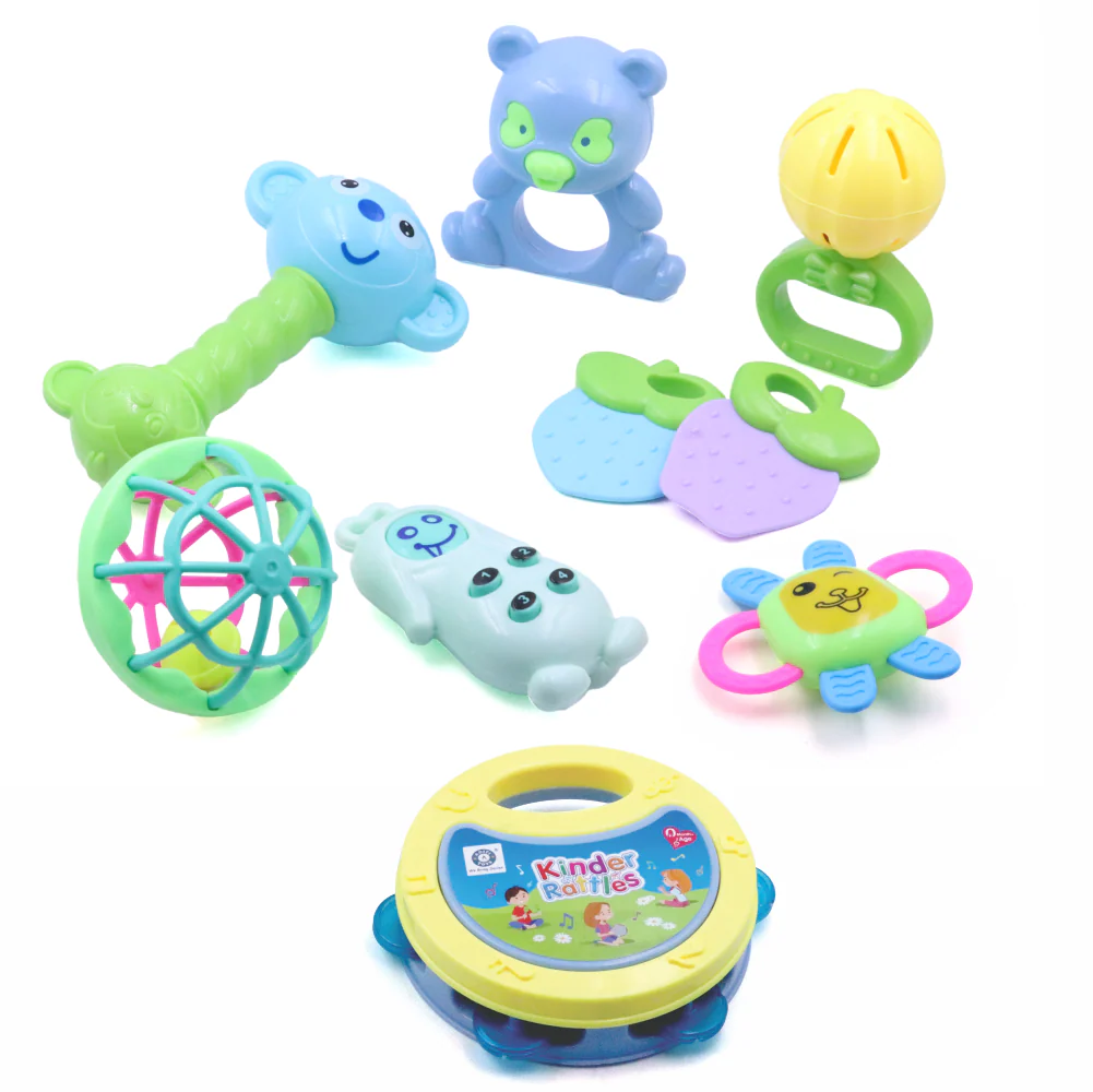 Chanak Baby Rattle Set for 0-6 Months | 8 Pcs Non-Toxic BPA Free Sensory Toy – BIS Approved
