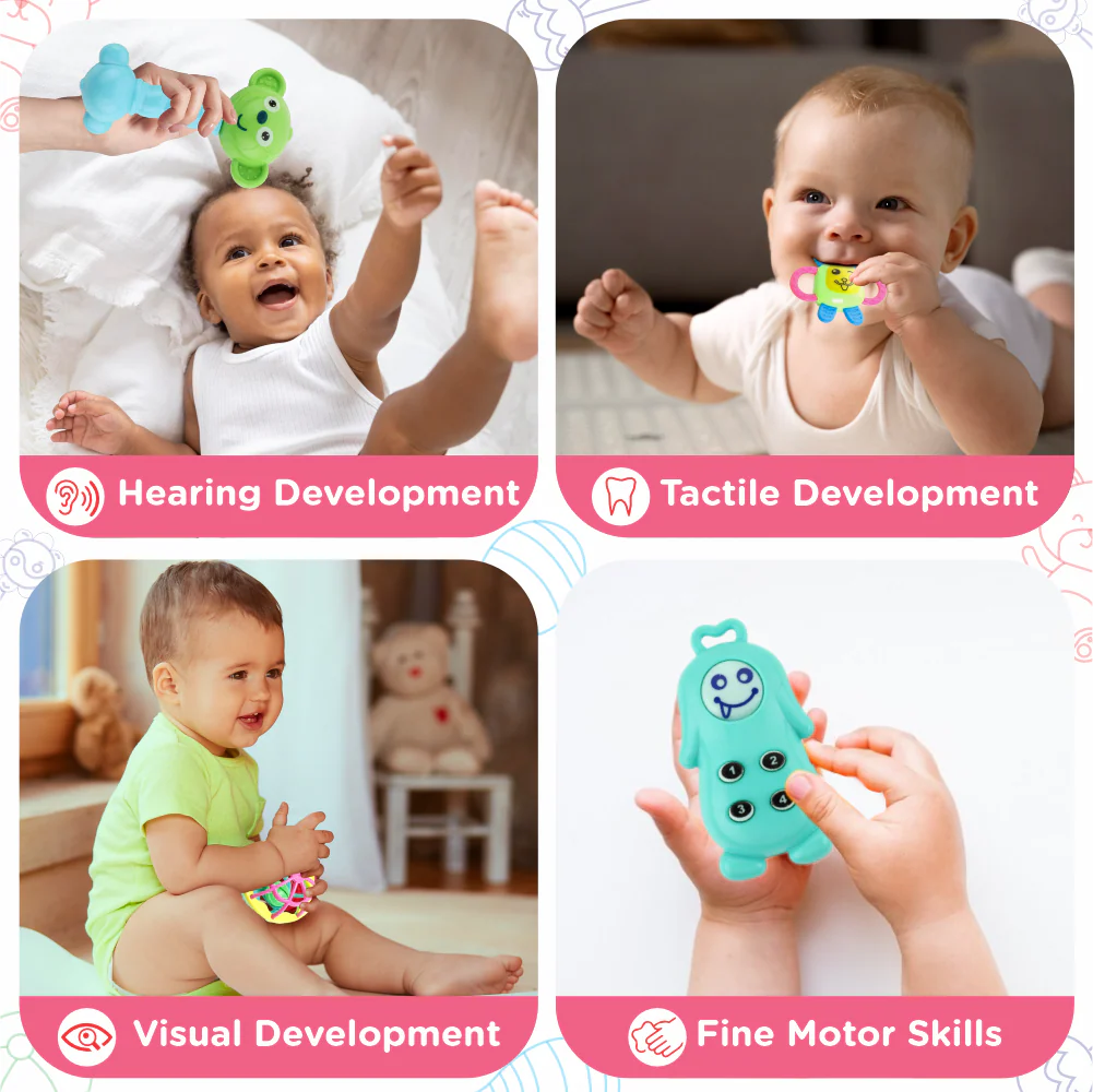 Chanak Baby Rattle Set for 0-6 Months | 8 Pcs Non-Toxic BPA Free Sensory Toy – BIS Approved - Image 2