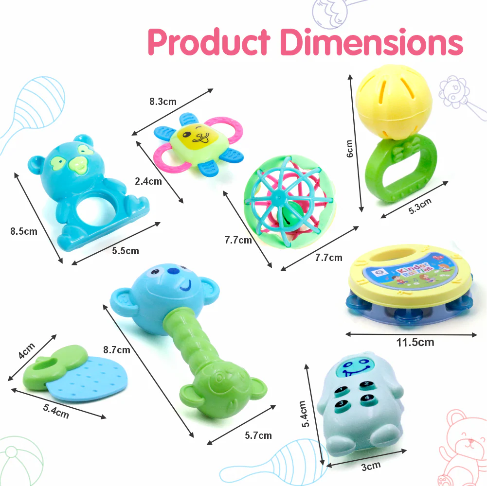Chanak Baby Rattle Set for 0-6 Months | 8 Pcs Non-Toxic BPA Free Sensory Toy – BIS Approved - Image 3