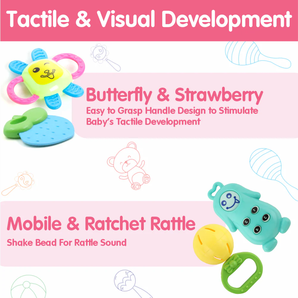 Chanak Baby Rattle Set for 0-6 Months | 8 Pcs Non-Toxic BPA Free Sensory Toy – BIS Approved - Image 4