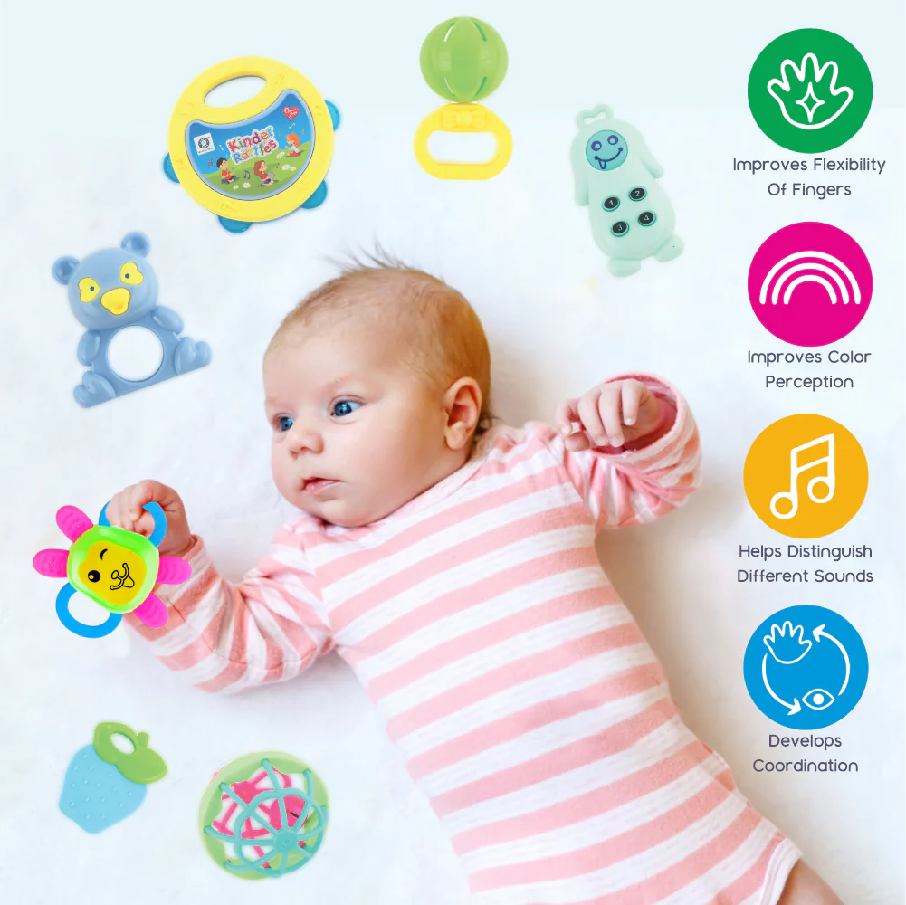 Chanak Baby Rattle Set for 0-6 Months | 8 Pcs Non-Toxic BPA Free Sensory Toy – BIS Approved - Image 7