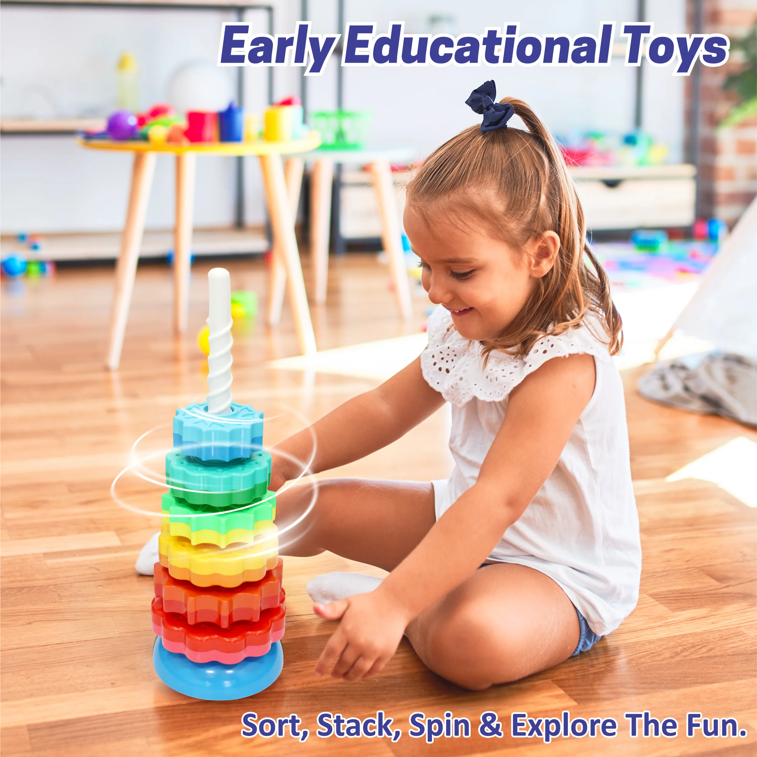 Chanak Spinning Stacking Tower Toy for Kids 1+ Year | Rainbow Spin Tower, BPA Free Non-Toxic – BIS Approved - Image 5