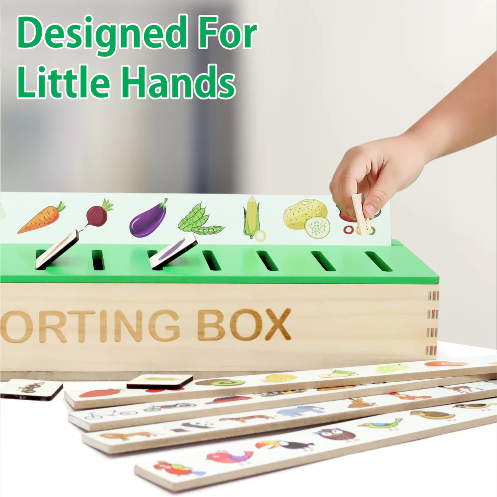 Chanak Wooden Sorting Box for Kids 1+ Year | 55 Pcs Montessori Animals, Fruits & Vegetables Matching Puzzle – BIS Approved - Image 5