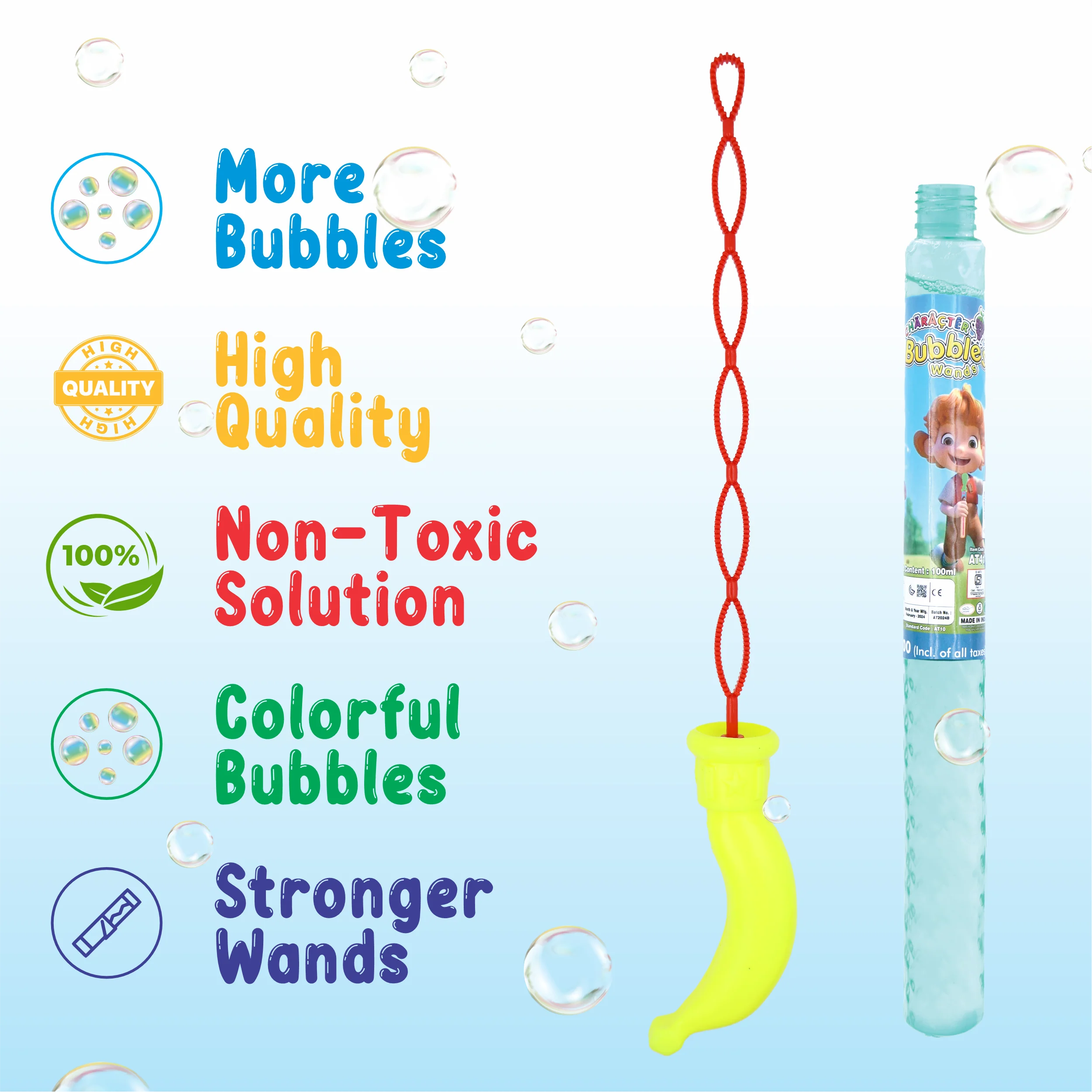 Chanak Character Bubble Wands for Kids 3+ Years | Pack of 12 Magical Bubble Sticks with Solution – BIS Approved - Image 4