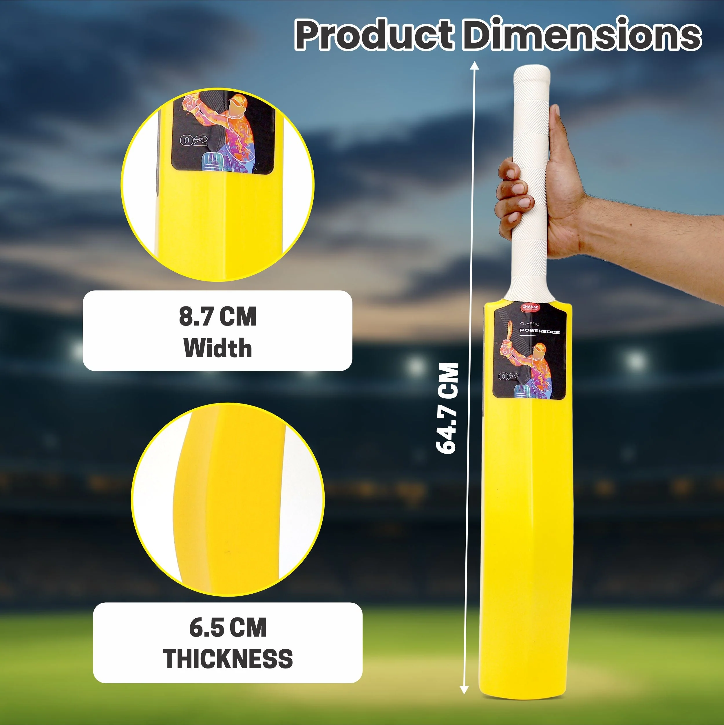 Chanak Small Cricket Turf Bat for Kids 5+ Years | 25.5 Inch Indoor & Outdoor Cricket Bat – BIS Approved (Yellow) - Image 3