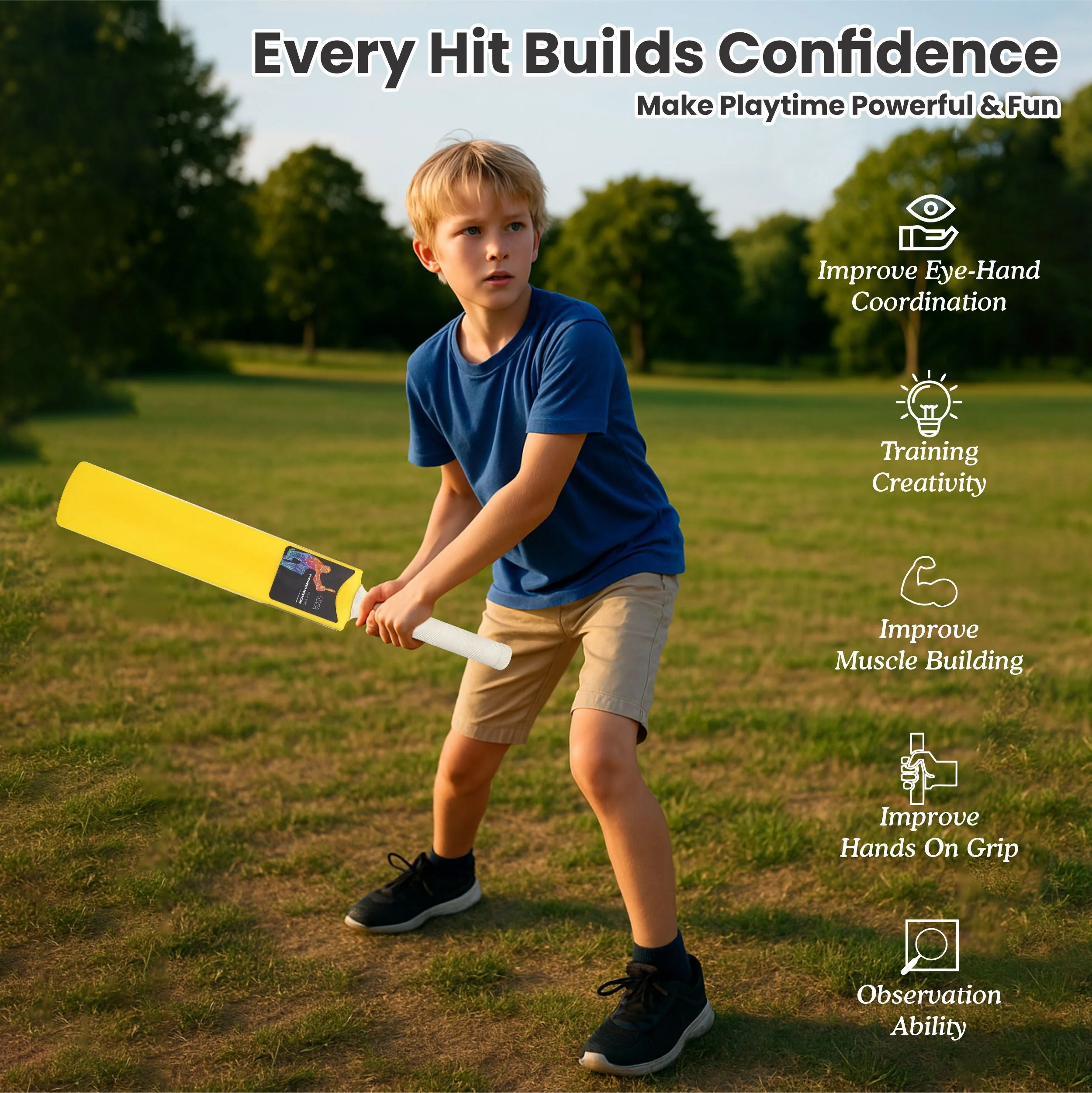 Chanak Small Cricket Turf Bat for Kids 5+ Years | 25.5 Inch Indoor & Outdoor Cricket Bat – BIS Approved (Yellow) - Image 6