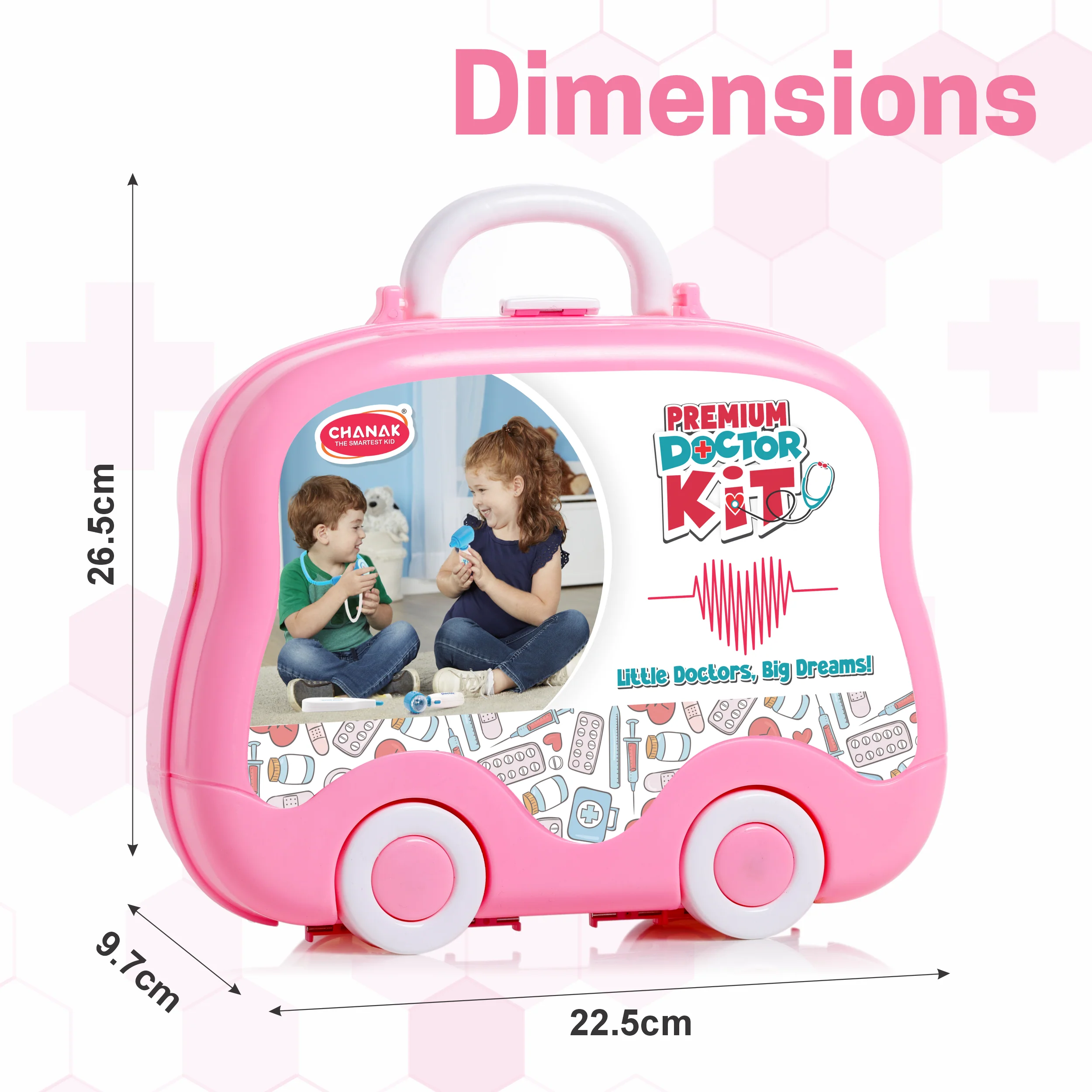 Chanak Doctor Kit for Kids 3+ Years | 10 Pc LED Instrument Set with Suitcase – BIS Approved (Pink) - Image 2