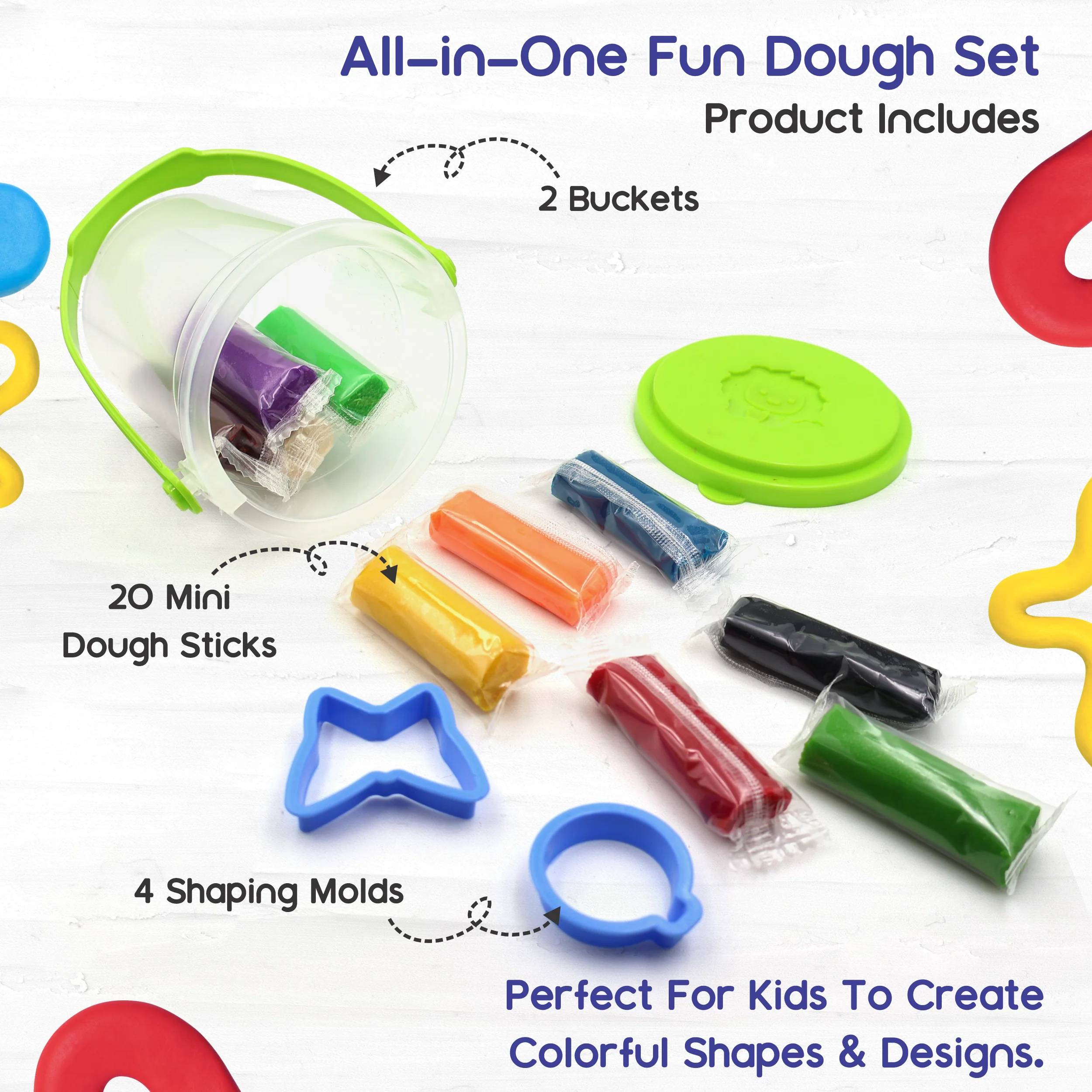 Chanak Clay Dough Bucket for Kids 3+ Years | Pack of 2 with 20 Colourful Non-Toxic Clay & Sculpting Tools – BIS Approved - Image 3