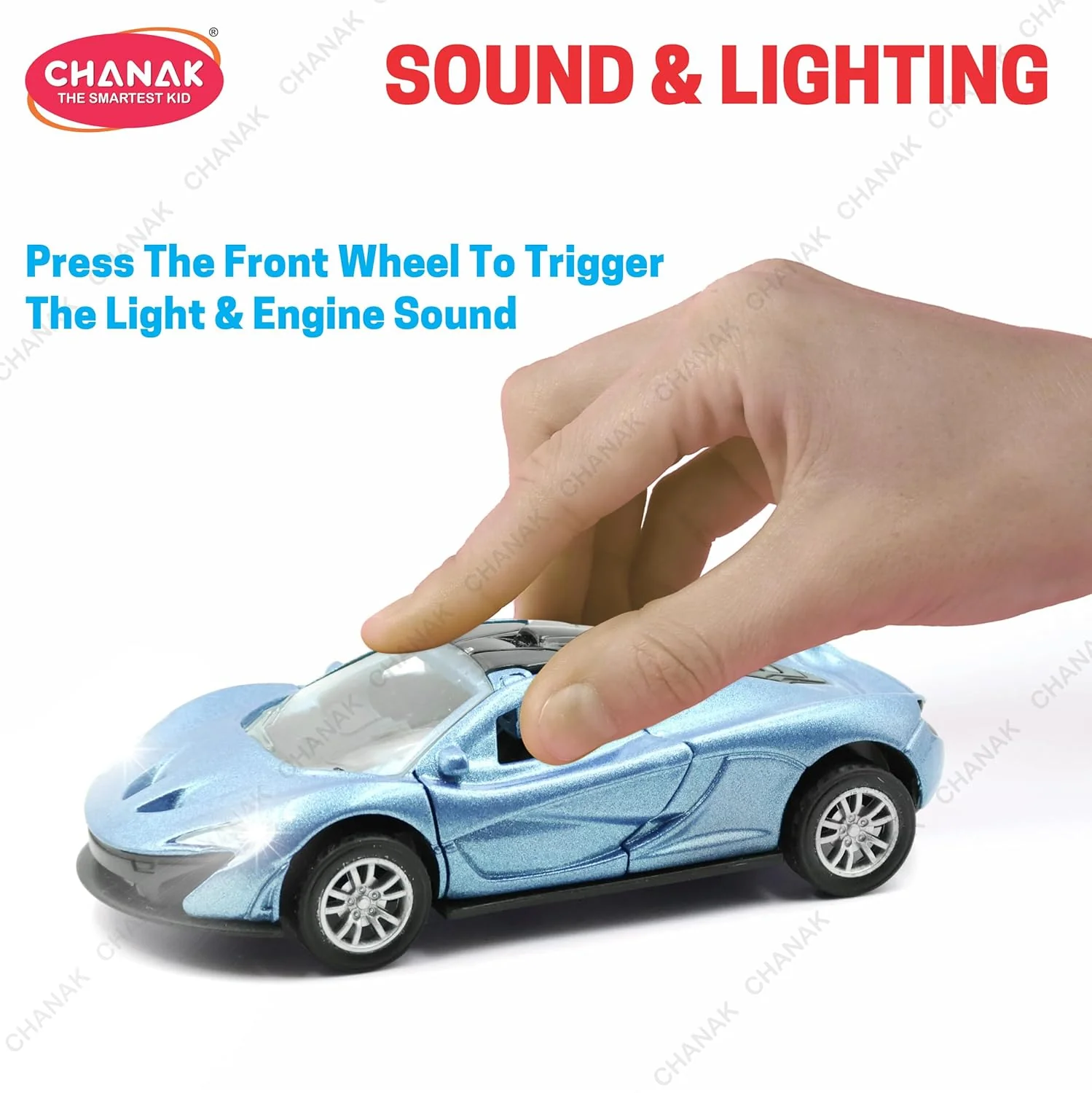 Chanak Die-Cast Metal Pull Back Car for Kids 3+ Years | LED Lights & Realistic Engine Sound – BIS Approved (Blue) - Image 4