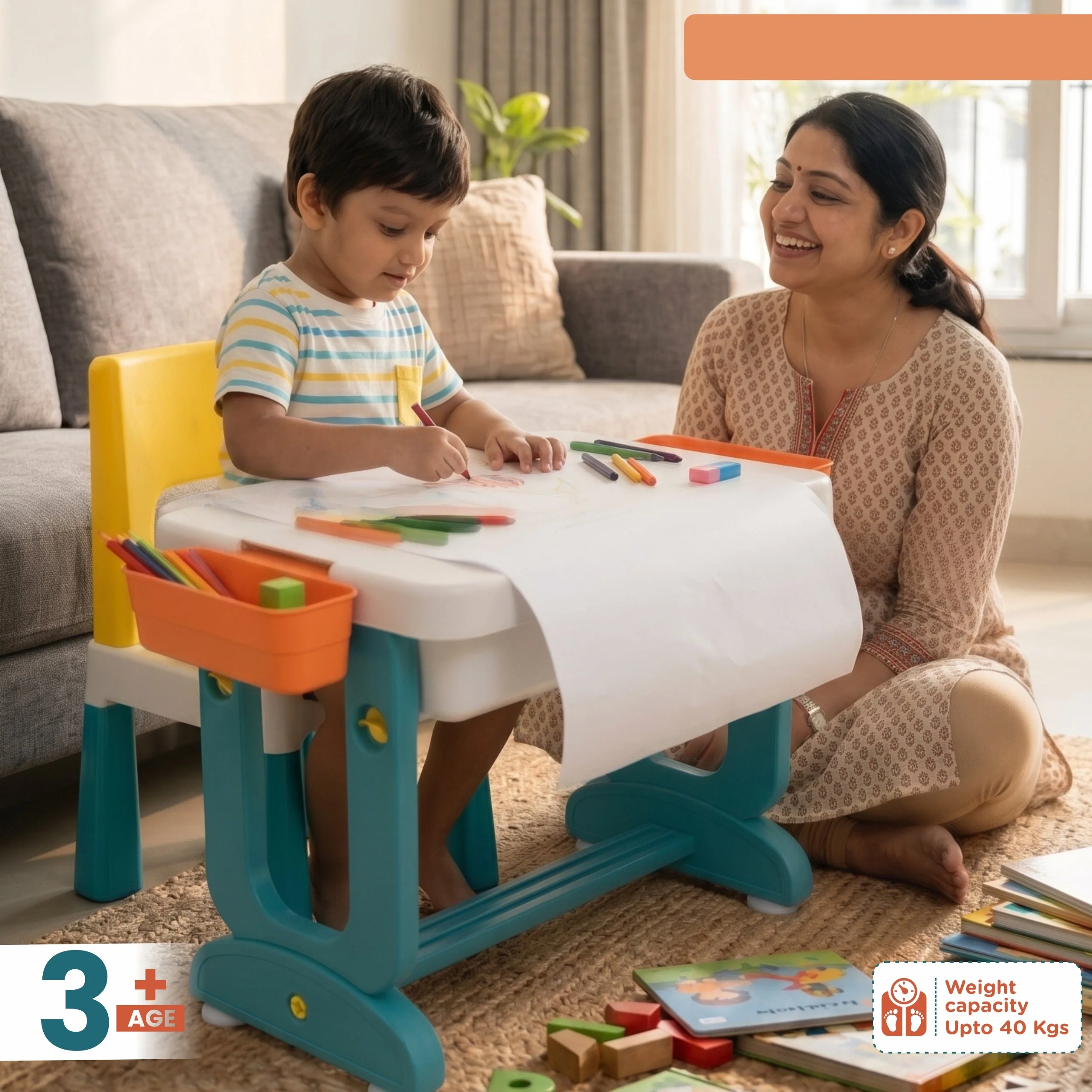 Chanak 4-in-1 Study Table with Chair for Kids 3-7 Years | Multifunctional Desk for Study, Drawing & Building Blocks – BIS Approved - Image 10