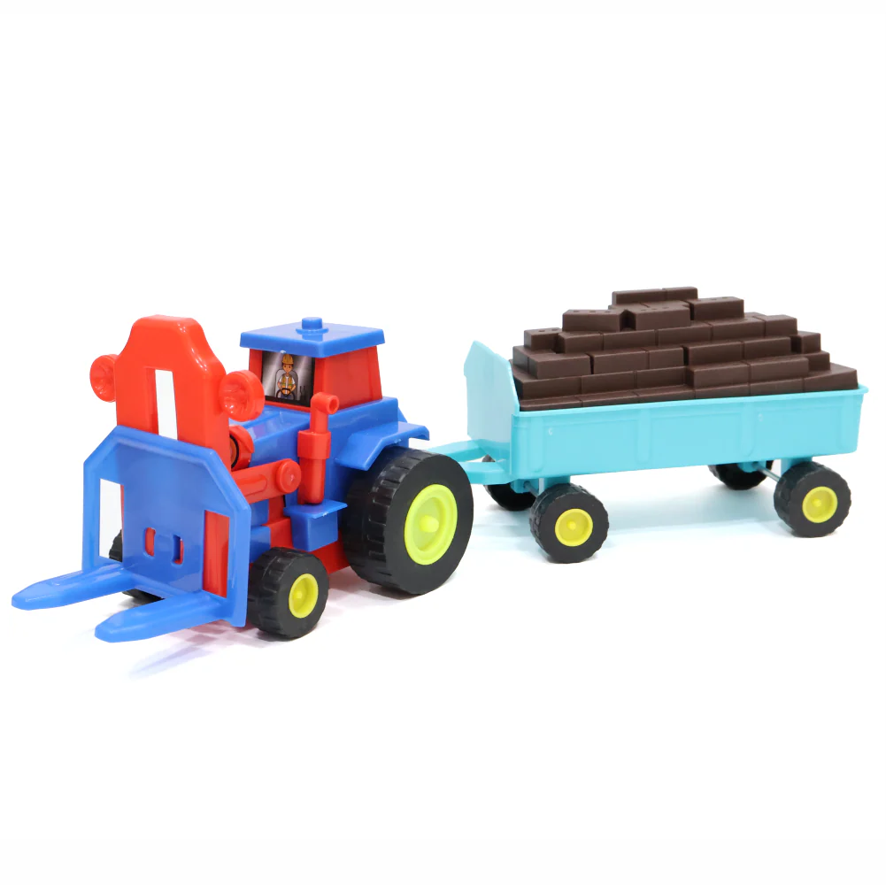 Chanak Friction Powered Tractor Toy for Kids 3+ Years | Construction Set with Bricks Trolley – BIS Approved - Image 4