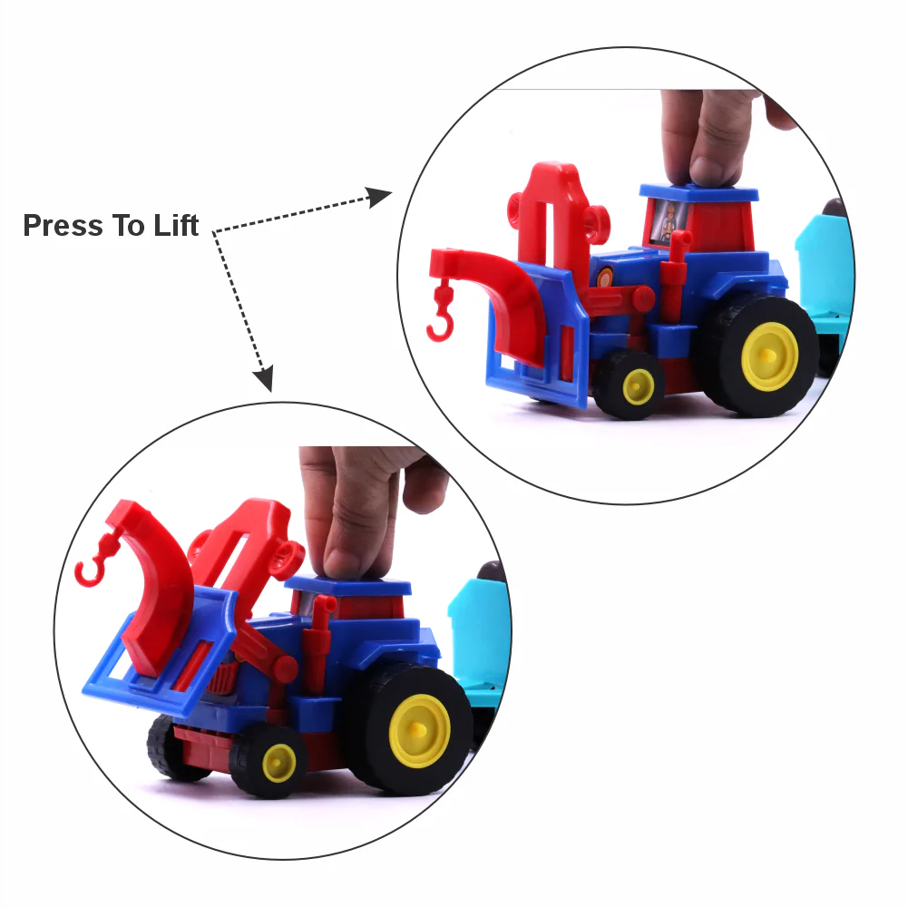 Chanak Friction Powered Tractor Toy for Kids 3+ Years | Construction Set with Wooden Trolley – BIS Approved - Image 3