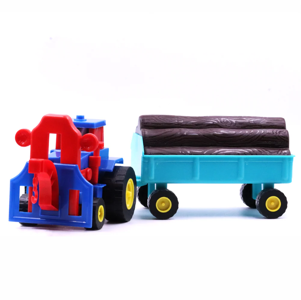 Chanak Friction Powered Tractor Toy for Kids 3+ Years | Construction Set with Wooden Trolley – BIS Approved - Image 4