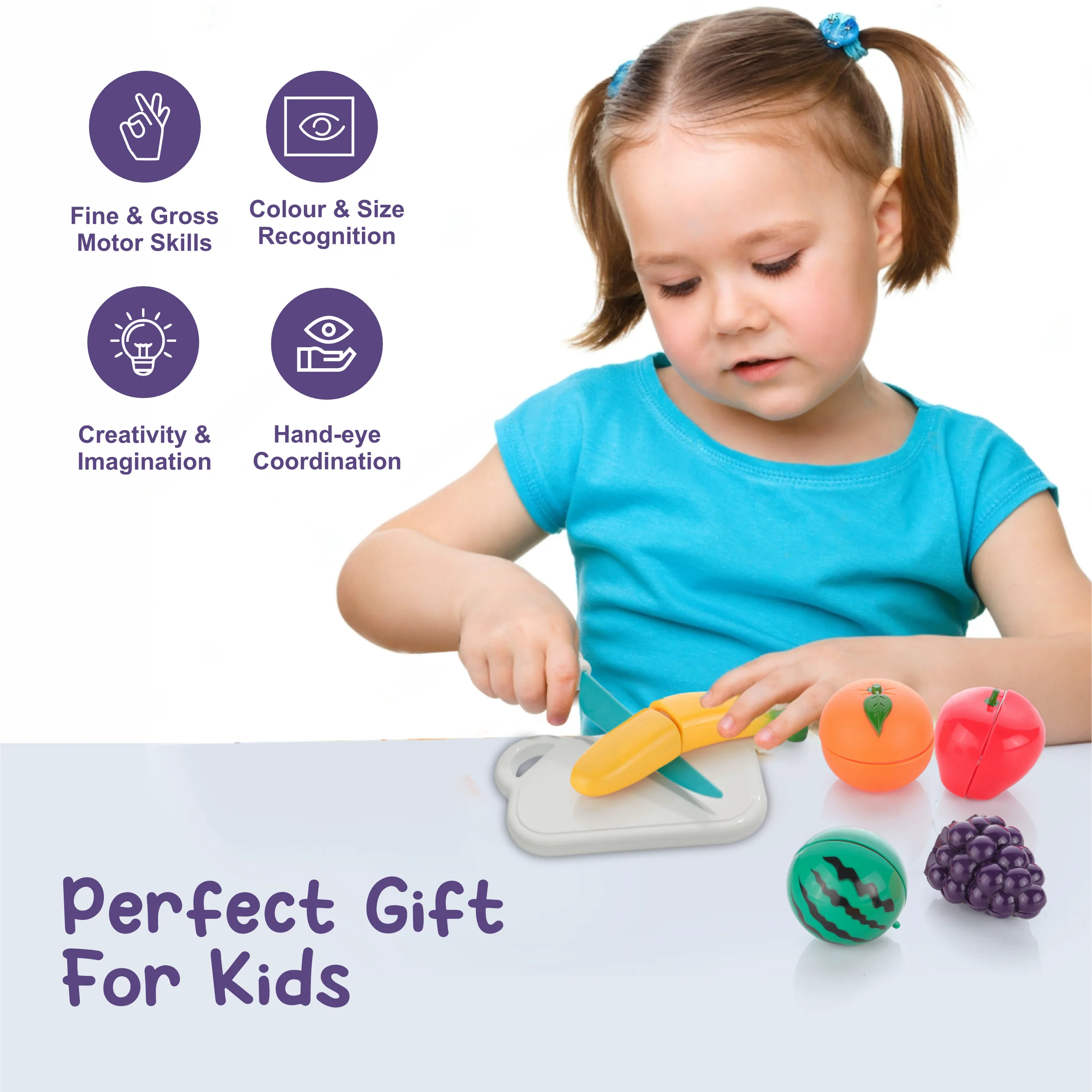 Chanak Fruit Cutting Toy Set for Kids | Pretend Play Knife, Chopping Board & Carry Bag – BIS Approved - Image 6