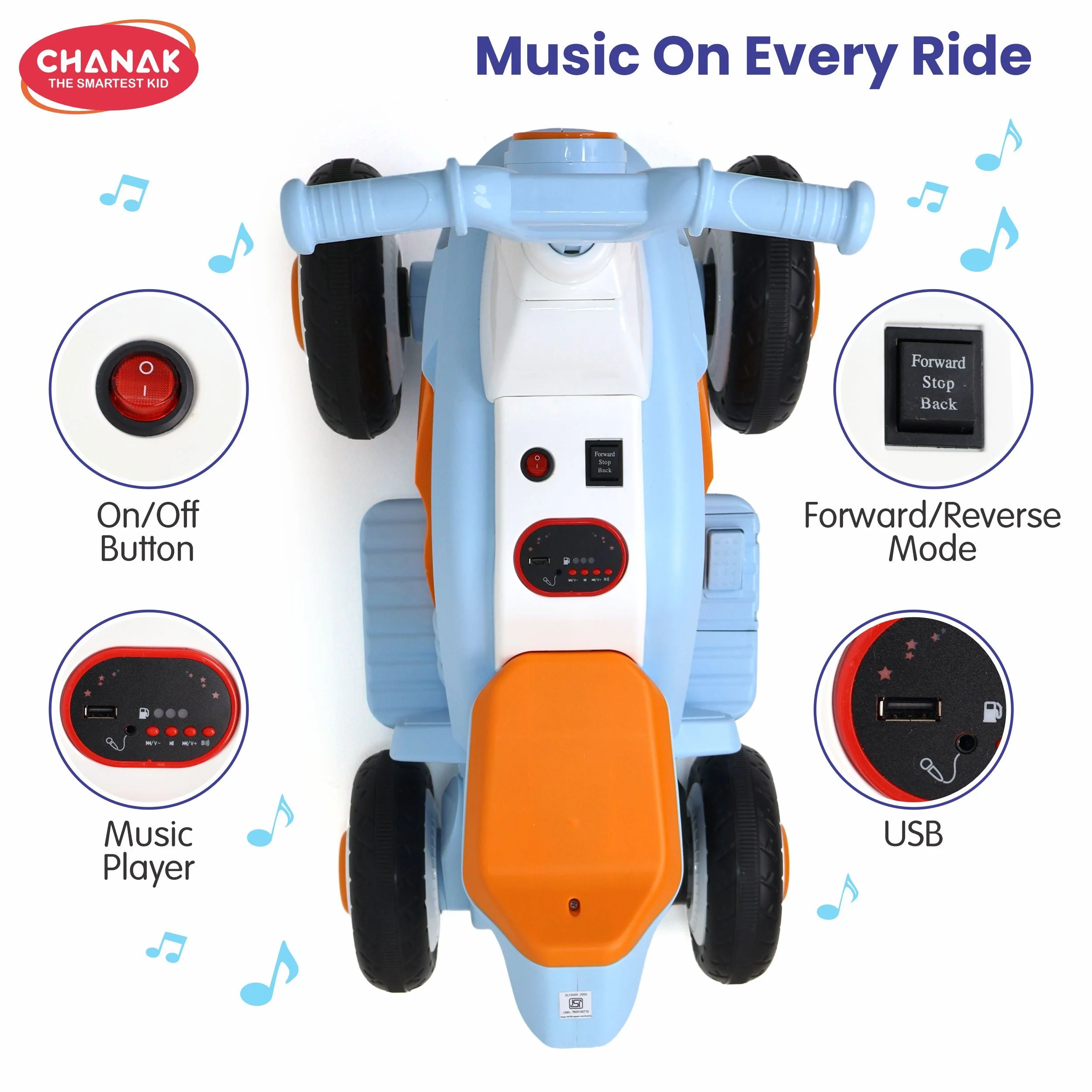 Chanak Electric ATV Quad Bike for Kids 3+ Years | 4-Wheel Ride-On with Music, LED Lights & Rechargeable Battery – BIS Approved (6 Month Replacement Warranty) - Image 5