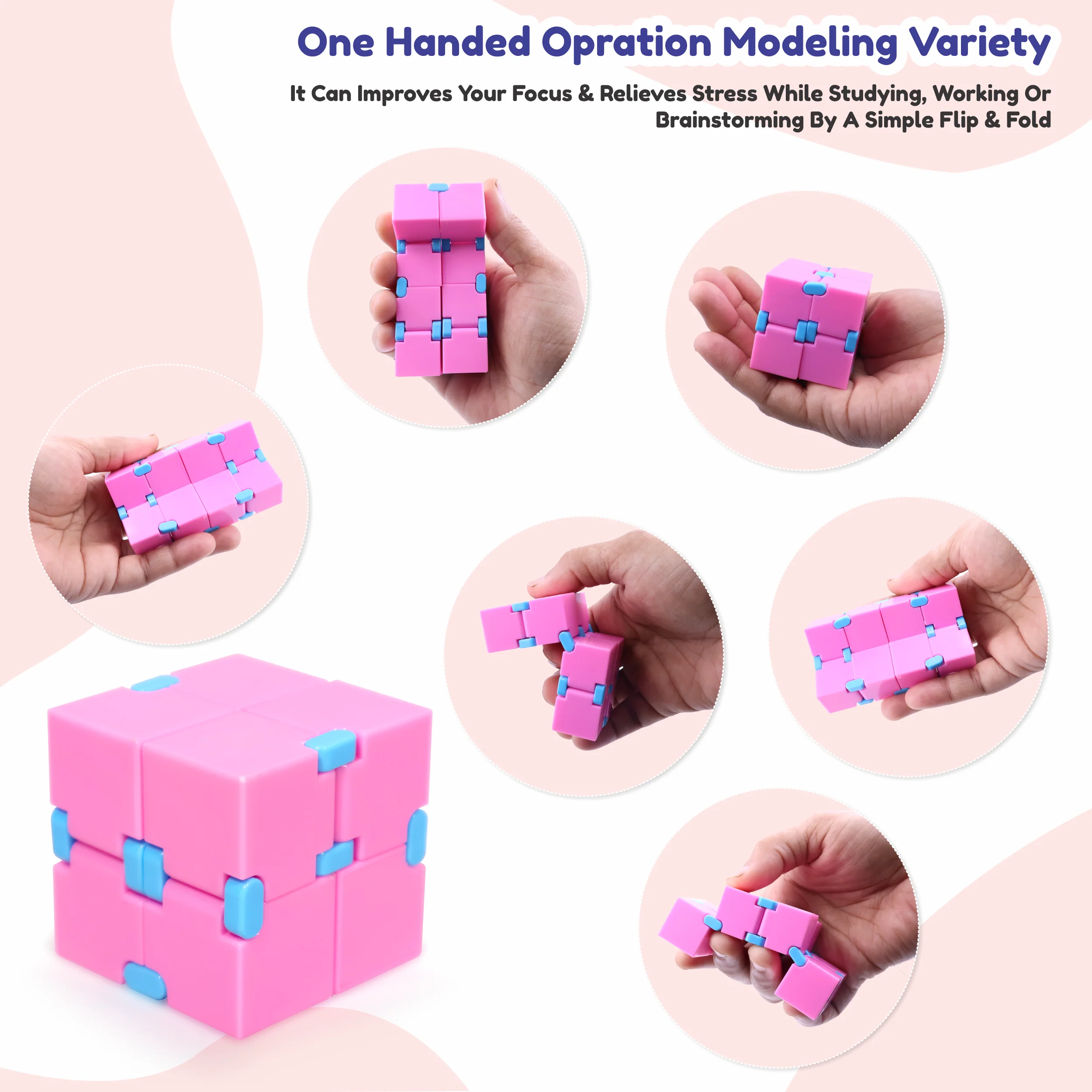 Chanak Infinity Cube Fidget Toy for Kids & Adults 3+ Years | Stress Relief Sensory Toy, Safe ABS Plastic – BIS Approved (Pink) - Image 3