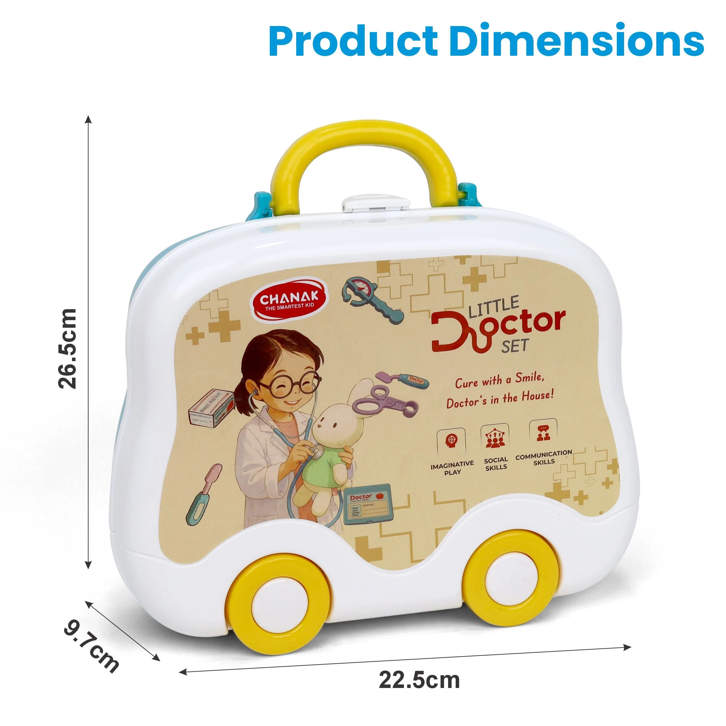Chanak Doctor Kit for Kids | 15 Pc Pretend Play Set with Foldable Suitcase – BIS Approved (Blue & White) - Image 2