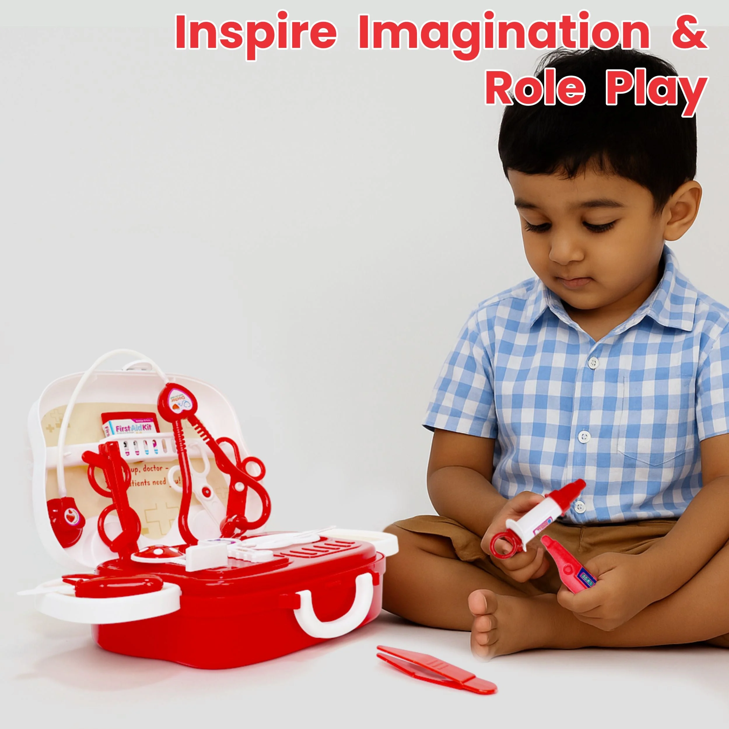 Chanak Doctor Kit for Kids | 15 Pc Pretend Play Set with Foldable Suitcase – BIS Approved (Red & White) - Image 7